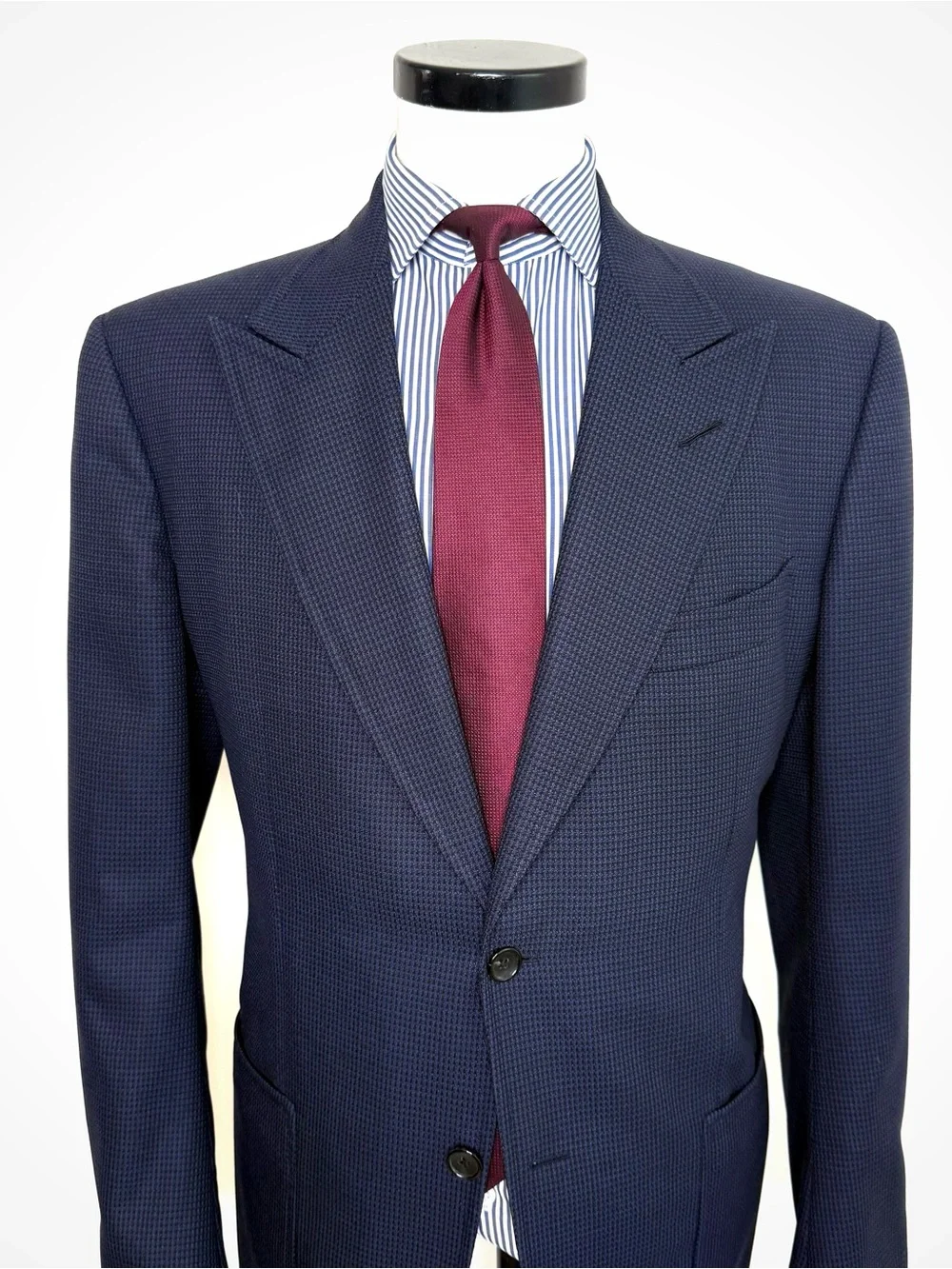 Tom Ford Textured Navy Peak Lapel Blazer | 44